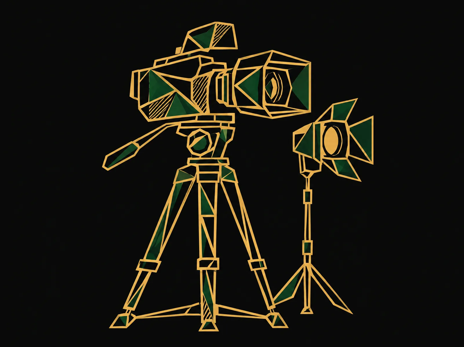 A broadcast television camera on a tripod beside a studio light