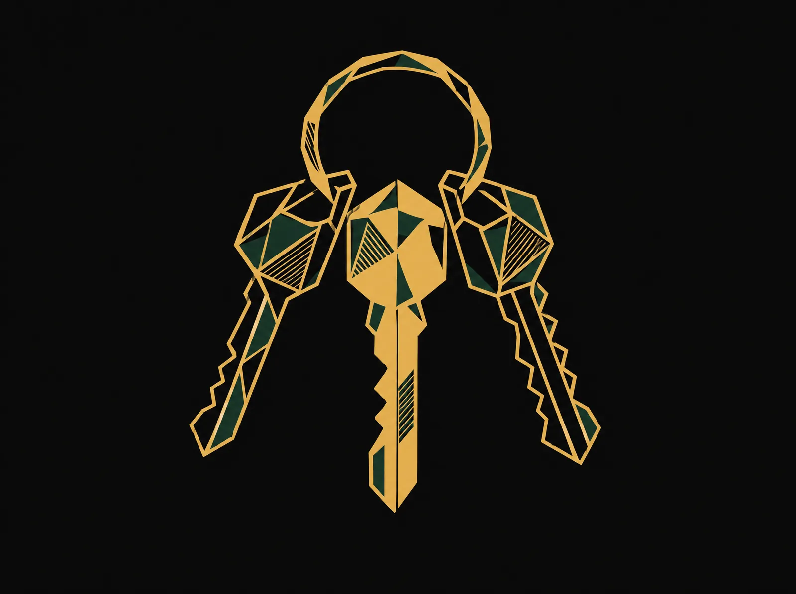 Three keys on a ring, the middle key solid gold
